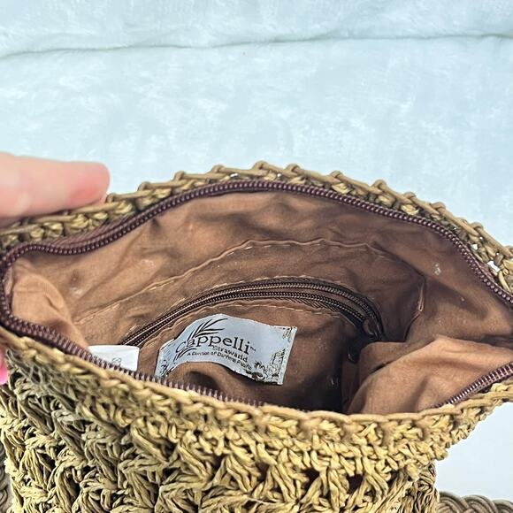 Cappelli Straworld Woven Crossbody Bag Brown Raffia Boho Festival 8x10 Zip Strap - Picture 5 of 14